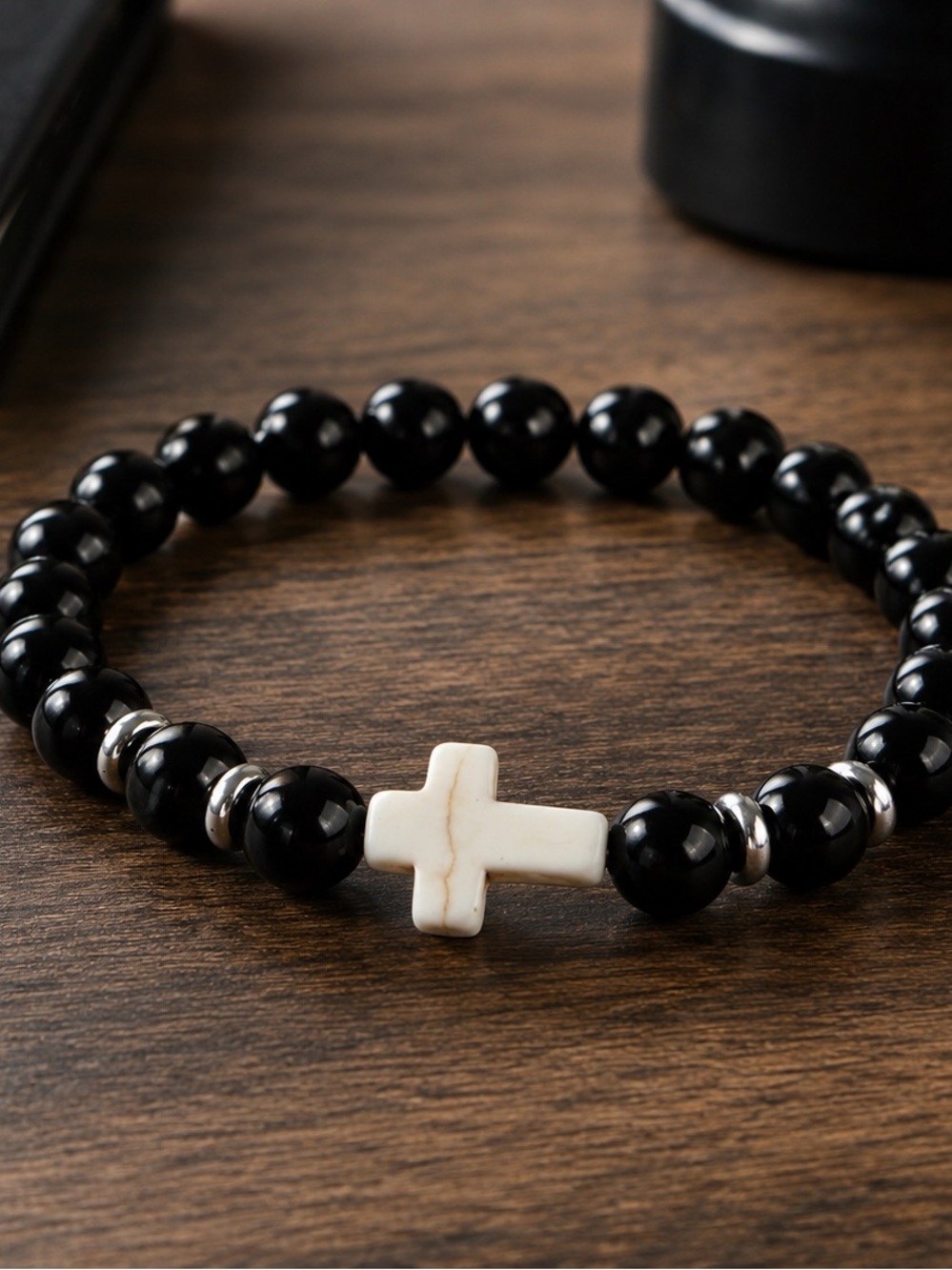 Natural Stone Cross Beaded Bracelet